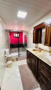 新彼得罗波利斯Cantinho Paz e Amor的客房内设有带水槽和卫生间的浴室