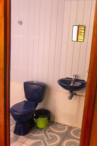 Puerto NariñoCabañas Dechi的浴室设有蓝色的卫生间和水槽。