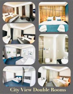 萨拉热窝Apartments Museum的一张酒店房间四张照片的拼贴图