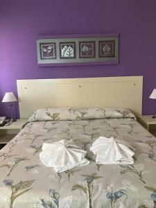 雷孔基斯塔HOTEL LOS TILOS RECONQUISTA的卧室内的一张带两个枕头的床
