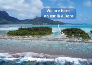 波拉波拉ALAROOTS BORA BORA CAMP的海洋中的岛屿,我们在这里的文字