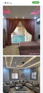 Yanbu Al Bahrشاليهات الساحل الغربي的酒店客房带床和游泳池