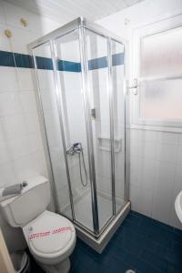 加拉希德松Hotel Argo的一间带卫生间和玻璃淋浴间的浴室