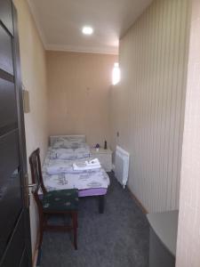 巴库CTH-Baku-Hostel的一间小卧室,配有一张床和一把椅子