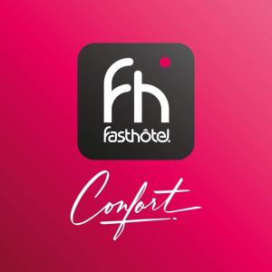 里摩日Fasthôtel - Un hôtel FH Confort的粉红色背景的文本主持人签名