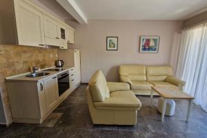 斯韦蒂·斯特凡柯赞尼格拉专享公寓的厨房配有两把椅子、一张桌子和一个水槽