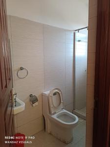 蒙巴萨Elegant furnished rooms with swimming pool in Nyali的一间带卫生间和水槽的浴室
