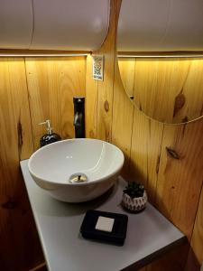 波尔图SLEEPBOAT LuxLife Yatch的台面上带白色水槽的浴室