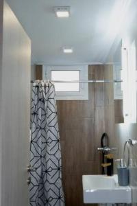 雅典LoftLiving 2 by ΑΤΤΙΚΟ ΝΟΣΟΚΟΜΕΙΟ的一间带水槽和淋浴帘的浴室