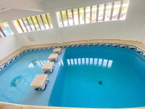 阿卡普尔科Hotel Lu Acapulco的一个带躺椅的大型游泳池和一个游泳池