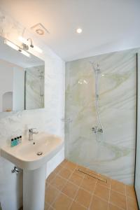 伊兹拉Douskos Citrus Apartments的一间带水槽和淋浴的浴室