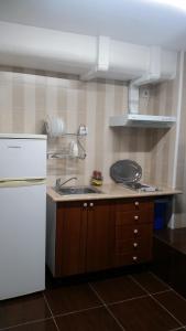 略夫雷加特河畔奥斯皮塔莱特Coliving 87 Estudio Numero 10的厨房配有水槽和白色冰箱