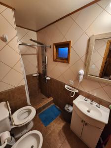乌斯怀亚La Barranca的浴室配有卫生间、淋浴和盥洗盆。