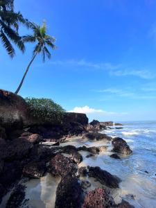 坎努尔Bodhi Beach House Kannur的棕榈树和海洋的海滩