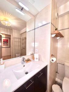 蒙特卡罗Studio NEUF - PORTES DE MONACO - Confort - Wifi - Clim的一间带水槽、卫生间和镜子的浴室