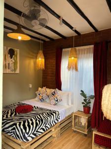 阿鲁沙Swahili Villa的一间卧室配有带枕头的床
