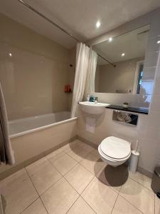 都柏林The Fitz Apartment的浴室配有卫生间、盥洗盆和浴缸。
