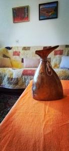 库马诺沃Sonja's House of Sun, Bislim Gorge, Riverview & yard的坐在桌子上的一个棕色袋子