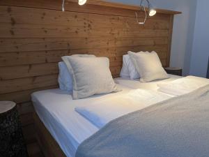 普雷格拉滕故乡 - 大自然度假酒店的卧室内的两张床,配有白色床单和枕头