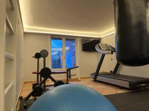 利丁厄Lidingö的一间设有跑步机和电视的健身房