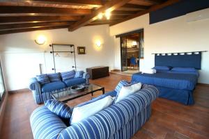 巴勒莫Villa Rosa Bianca的客厅配有蓝色的沙发和沙发。