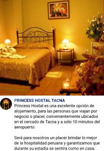 塔克纳PRINCESS的酒店客房的一张海报,配有一张床
