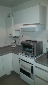 科尔多瓦Apartment Nueva Córdoba的厨房配有炉灶和微波炉。