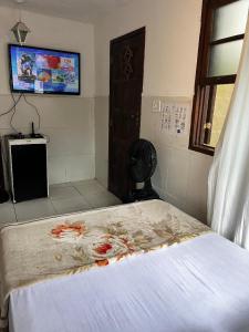 欧鲁普雷图Hostel Uai的一间卧室设有一张床、一台电视和一个窗口。