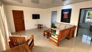 大玉米岛Emerald Luxe Suites的带沙发和电视的客厅