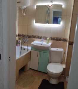 克列缅丘格Smart Apartment на Соборной 23的一间带卫生间、水槽和镜子的浴室
