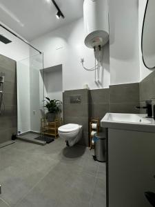 TeşilaValea Doftanei Glamping的浴室配有卫生间、盥洗盆和淋浴。