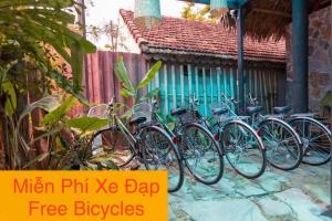 峰牙Phong Nha Memory Homestay的停在大楼前的一群自行车