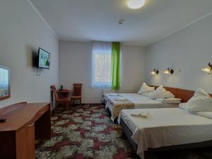 卡尔帕奇DW米喜客酒店的酒店客房配有两张床和一张书桌