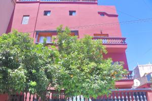 塔姆拉赫特乌兹达尔Darna Surf House Morocco的前面有棵树的红色建筑