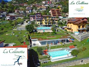 韦尔卡纳La Collinetta Apartments的享有带游泳池的度假村的空中景致