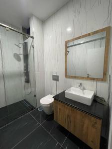 蒙巴萨Penthouse Living的一间带水槽、卫生间和镜子的浴室