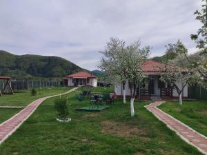 皮亚特拉-尼亚姆茨Desculti prin iarba- la 6,6 km de centrul Piatra Neamt的一个带房子和野餐桌的院子