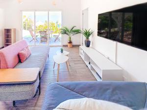 Anse Marcel Villa Romane private pool breathtaking sea view的带沙发和电视的客厅