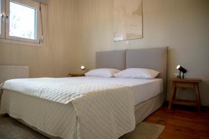 爱琴娜岛Oinopia Apartments的卧室配有白色的床和窗户。
