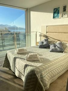 乌斯怀亚Miras Apartment Ushuaia的一间卧室配有一张带两个枕头的床