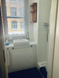 罗伊特林根FREE Apartment - Bei der Stadtmauer的一间带水槽和窗户的小浴室
