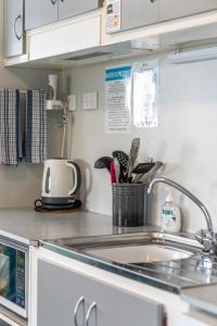 Emu Bay峨眉湾度假屋的厨房配有水槽和台面