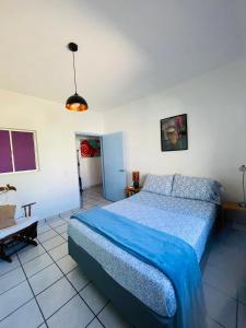 圣何塞德尔卡沃Casa Kante的一间卧室配有一张带蓝色棉被的床