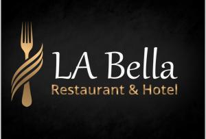 加瑞尔La Bella的餐厅和带叉子的酒店标志