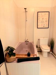 蒙特利马尔Maison Saint James的带浴缸和卫生间的浴室。