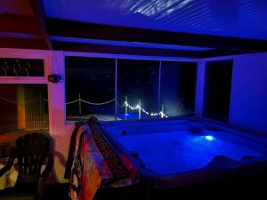 DernacallyDonegal Cabin with Hot tub Option的一个带窗户的客房内的按摩浴缸