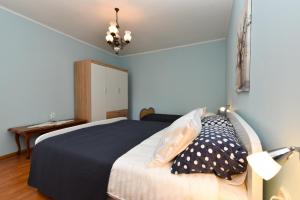 普拉Apartments Nevina 1230的一间卧室配有一张带黑色毯子和枕头的床。