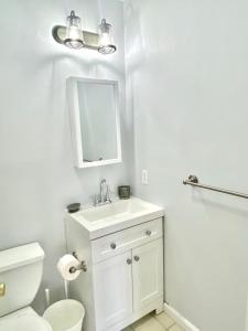 霍博肯204-Bright 2Bed 2Ba w Stainless Steel Appliances的一间带水槽、卫生间和镜子的浴室