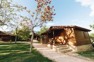 阿赫尔Vall d'Àger Resort & Camping的草上有一棵树的小建筑