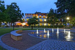 奥斯特西巴德钦诺维茨Hotel am Kurpark的建筑物前公园的喷泉